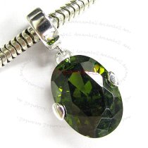 Sterling Silver OVAL Green CZ Crystal dangle Bead for European Charm Bracelets