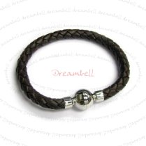 Stainless Steel Brown Braided Bolo Leather Cord 6mm Magnetic Wrist Round BRACELET 8″