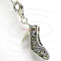 STERLING SILVER MARCASITE high heel shoe Dangle CHARM Pendant for European Lobster Clip on Charm