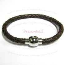 Stainless Steel Brown Braided Bolo Leather Cord 5mm Magnetic Wrist Round BRACELET 7.5″