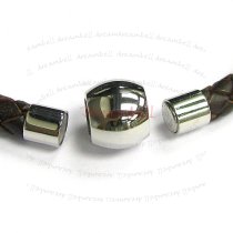 Stainless Steel Brown Braided Bolo Leather Cord 5mm Magnetic Wrist Round BRACELET 7.5"