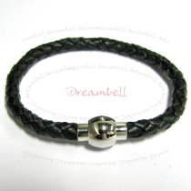 Stainless Steel Black Braided Bolo Leather Cord 5mm Magnetic Wrist Round BRACELET 7.5″