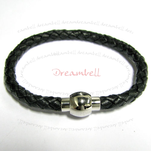 Stainless Steel Black Braided Bolo Leather Cord 5mm Magnetic Wrist Round BRACELET 7.5"