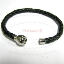Stainless Steel Black Braided Bolo Leather Cord 5mm Magnetic Wrist Round BRACELET 7.5"