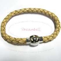 Stainless Steel Natural Braided Bolo Leather Cord 5mm Magnetic Wrist Round BRACELET 7.5″