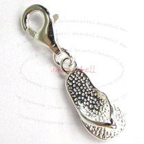 STERLING SILVER Flip Flop Slipper Dangle CHARM Pendant for European Lobster Clip on Charm