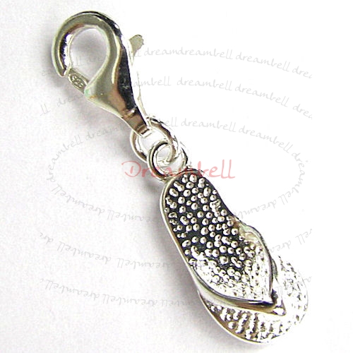 STERLING SILVER Flip Flop Slipper Dangle CHARM Pendant for European Lobster Clip on Charm
