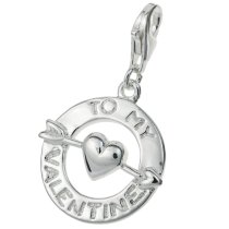 STERLING SILVER To My Valentine With Heart Dangle CHARM Pendant for European Lobster Clip on Charm