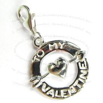 STERLING SILVER To My Valentine With Heart Dangle CHARM Pendant for European Lobster Clip on Charm