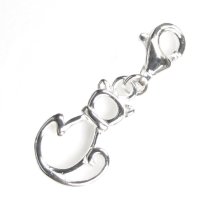 STERLING SILVER Lovely Cat Dangle CHARM Pendant for European Lobster Clip on Charm