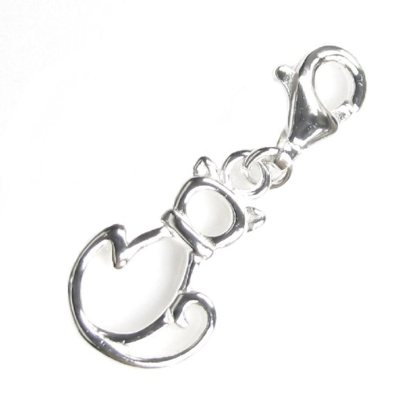 STERLING SILVER Lovely Cat Dangle CHARM Pendant for European Lobster Clip on Charm