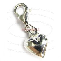 STERLING SILVER Sweet Heart Dangle Pendant for European Lobster Clip on Charm
