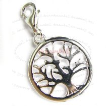 Sterling silver Round Tree of life Dangle Pendant for European Lobster Clip on Charm