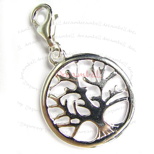 Sterling silver Round Tree of life Dangle Pendant for European Lobster Clip on Charm