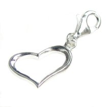 STERLING SILVER Sweet Heart Dangle Pendant for European Lobster Clip on Charm