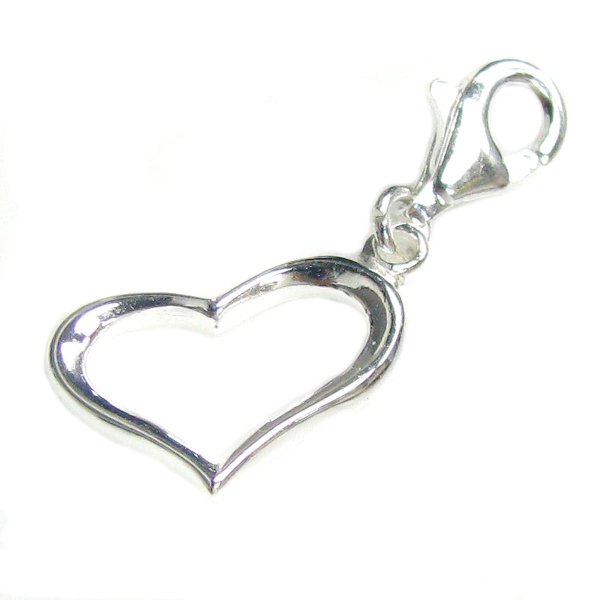 STERLING SILVER Sweet Heart Dangle Pendant for European Lobster Clip on Charm