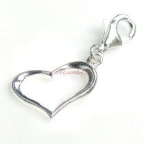 STERLING SILVER Sweet Heart Dangle Pendant for European Lobster Clip on Charm