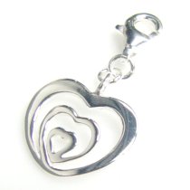 STERLING SILVER Heart By Heart Dangle Pendant for European Lobster Clip on Charm