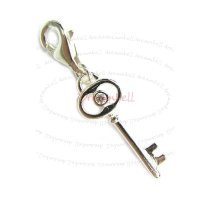 STERLING SILVER clear CZ Key Dangle Pendant for European Lobster Clip on Charm