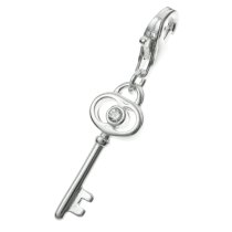 STERLING SILVER clear CZ Key Dangle Pendant for European Lobster Clip on Charm