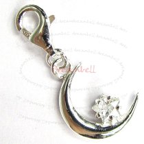 Sterling silver Moon and Star CZ Crystal Dangle Pendant for European Lobster Clip on Charm