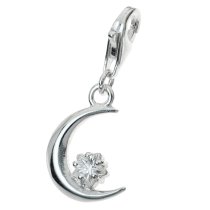 Sterling silver Moon and Star CZ Crystal Dangle Pendant for European Lobster Clip on Charm