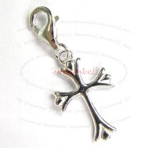 STERLING SILVER JESUS CHRIST CROSS Dangle Pendant for European Lobster Clip on Charm
