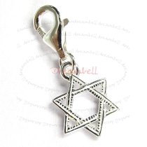 1x Sterling silver Magic Star of David Dangle Pendant for European Lobster Clip on Charm