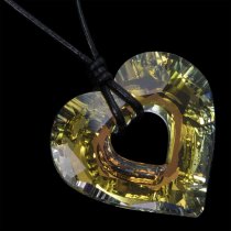 Clear w/ AB Coating Miss U Heart Charm Pendant 26mm Black Leather 1mm Necklace 16" Adjustable Using Swarovski Elements Crystal