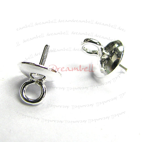 4x Sterling Silver eye pins w/ 6mm cup pearl pendant connector Bail