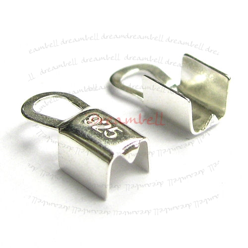 4x Sterling Silver 4mm Leather Ribbon Clip Cord END Crimp CAP