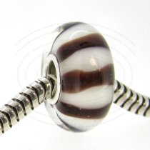 Sterling Silver Brown and Lt. Pink Glass Bead for European Charm Bracelets 12.5mm
