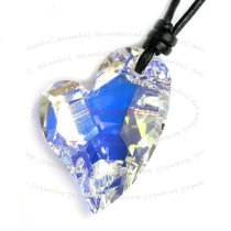 Clear AB Devoted 2 U Heart Love Pendant 27mm Black Leather 1mm Necklace 16″ Adjustable Using Swarovski Elements Crystal