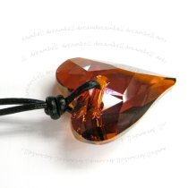 Red Magma Wild Heart Love Pendant 27mm Black Leather 1mm Necklace 16" Adjustable Using Swarovski Elements Crystal