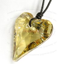 Golden Shadow Wild Heart Love Pendant 27mm Black Leather 1mm Necklace 16" Adjustable Using Swarovski Elements Crystal
