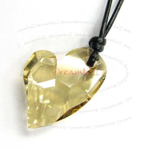 Golden Shadow Devoted 2 U Heart Pendant 27mm Black Leather 1mm Necklace 16" Adjustable Using Swarovski Elements Crystal