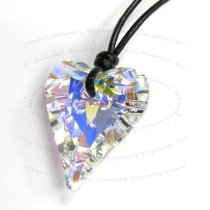 Clear AB Wild Heart Charm Pendant 27mm Black Leather 1mm Necklace 16″ Adjustable Using Swarovski Elements Crystal