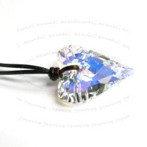 Clear AB Wild Heart Charm Pendant 27mm Black Leather 1mm Necklace 16" Adjustable Using Swarovski Elements Crystal