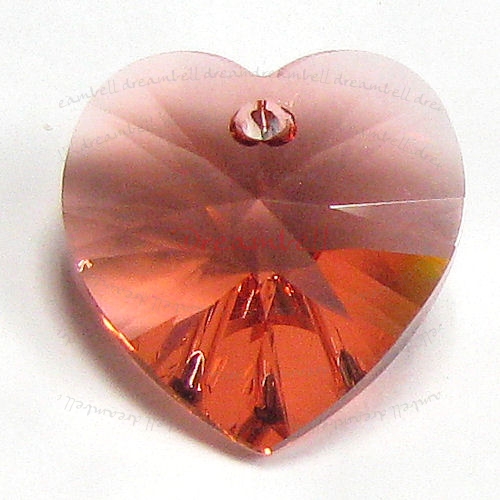 4x Swarovski Xilion Crystal 6228 Heart Charm Pendant Padparadscha 10mm