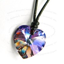 Vitrail Light Heart Charm Pendant 18mm Black Leather 1mm Necklace 26″~28″ Adjustable Using Swarovski Elements Crystal