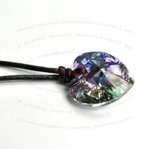 Vitrail Light Heart Charm Pendant 18mm Black Leather 1mm Necklace 26"~28" Adjustable Using Swarovski Elements Crystal
