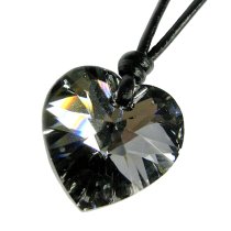 Silver Night Heart Charm Pendant 18mm Black Leather 1mm Necklace Adjustable Using Swarovski Elements Crystal