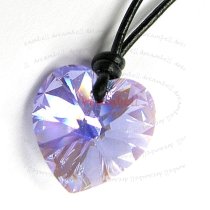 Violet AB Heart Charm Pendant 18mm Black Leather 1mm Necklace Adjustable Using Swarovski Elements Crystal