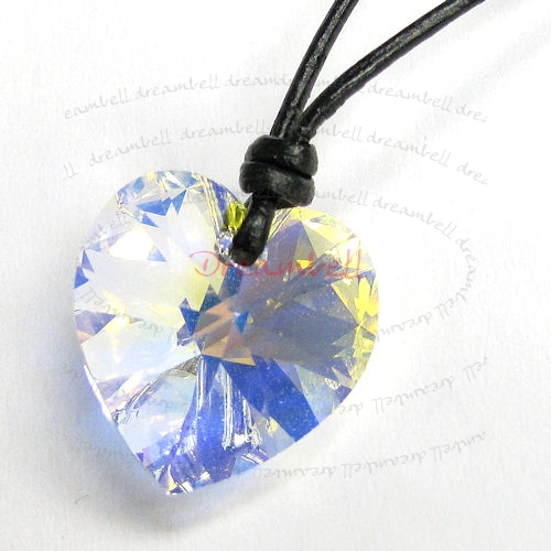 Swarovski Elements Crystal Aurora Borealis Love Heart Pendant Adjustable Waxed Cotton Choker Necklace