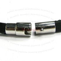 Stainless Steel 2 Rounds Black Flat Leather Cord 5mm Magnetic Wristband Bracelets 8"
