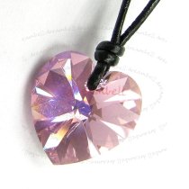 Light Rose AB Heart Charm Pendant 18mm Black Leather 1mm Necklace Adjustable Using Swarovski Elements Crystal