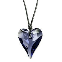 Tanzanite Wild Heart Love Pendant 27mm Black Leather 1mm Necklace 16″ Adjustable Using Swarovski Elements Crystal