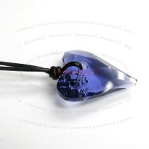 Tanzanite Wild Heart Love Pendant 27mm Black Leather 1mm Necklace 16" Adjustable Using Swarovski Elements Crystal