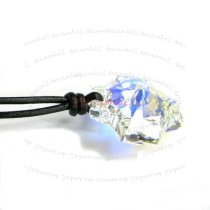Clear AB Cross Pendant 20mm Black Leather 1mm Necklace 16" Adjustable Using Swarovski Elements Crystal