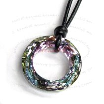 Vitrail Light Twist Pendant 28mm Black Leather 1mm Necklace 16″ Adjustable Using Swarovski Elements Crystal